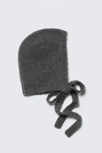 Tied Knit Bonnet – Dark Grey Melange
