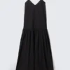 Tiered Cotton Poplin Maxi Dress – Black