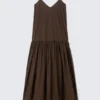 Tiered Cotton Poplin Maxi Dress – Dark Brown