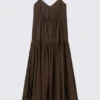 Tiered Cotton Poplin Maxi Dress – Dark Brown