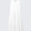 Tiered Cotton Poplin Maxi Dress – White