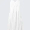 Tiered Cotton Poplin Maxi Dress – White