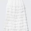 Tiered Frilled Maxi Skirt – White