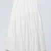 Tiered Maxi Poplin Skirt – White