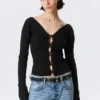 Tight Knitted V-Neck Cardigan – Black
