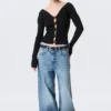 Tight Knitted V-Neck Cardigan – Black