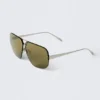 Tinted Oval Aviator Unisex Sunglasses – Silver – Green Lenses