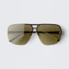 Tinted Oval Aviator Unisex Sunglasses – Silver – Green Lenses