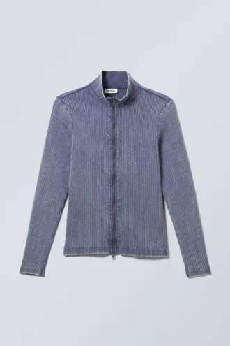 Toni Two Tone Rib Zip Turtleneck – Two Tone Blue & White