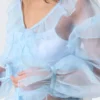 Transparent Frilled V-Neck Blouse – Light Blue