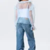 Transparent Frilled V-Neck Blouse – Light Blue