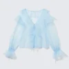 Transparent Frilled V-Neck Blouse – Light Blue