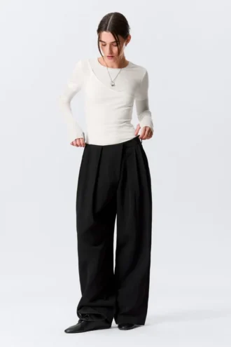 Triple-Layered Long-Sleeved Cotton Top – White