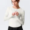 Triple-Layered Long-Sleeved Cotton Top – White