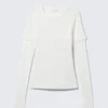 Triple-Layered Long-Sleeved Cotton Top – White