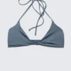 Turn Halter Bikini Top – Dusty Blue – Shimmer