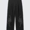 Uno Loose Embroidered Suit Trousers – Embroidered Black