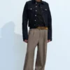 Uno Loose Suit Trousers – Dark Beige Melange