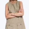 Utility Cotton Canvas Mini Pinafore Dress – Beige