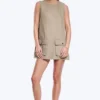 Utility Cotton Canvas Mini Pinafore Dress – Beige