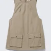 Utility Cotton Canvas Mini Pinafore Dress – Beige