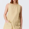 Utility Cotton Canvas Mini Pinafore Dress – Light Yellow