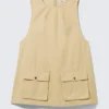 Utility Cotton Canvas Mini Pinafore Dress – Light Yellow