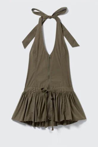 Utility Halterneck Mini Dress – Dark Khaki Green