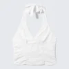 V-Neck Cotton Halter Top – White
