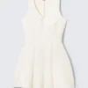 V-Neck Fit-And-Flare Scuba Dress – White