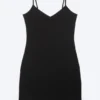 V-Neck Jersey Mini Dress – Black