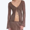 V-Neck Knitted Cardigan – Brown