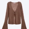 V-Neck Knitted Cardigan – Brown