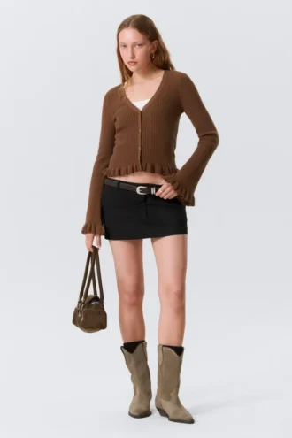 V-Neck Knitted Cardigan – Dark Brown