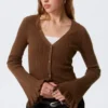 V-Neck Knitted Cardigan – Dark Brown