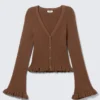 V-Neck Knitted Cardigan – Dark Brown