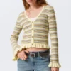 V-Neck Knitted Cardigan – Striped Light Yellow