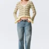 V-Neck Knitted Cardigan – Striped Light Yellow