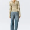 V-Neck Knitted Cardigan – Striped Light Yellow