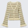 V-Neck Knitted Cardigan – Striped Light Yellow