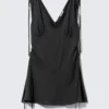V-Neck Sleeveless Strap Mini Dress – Dark Grey