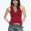 V-Neck Strap Top – Dark Red