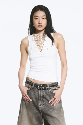 V-Neck Strap Top – White
