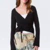 V-Neck Wrap Knit Cardigan – Black