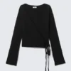 V-Neck Wrap Knit Cardigan – Black