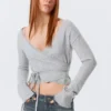 V-Neck Wrap Knit Cardigan – Grey Melange