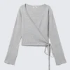 V-Neck Wrap Knit Cardigan – Grey Melange