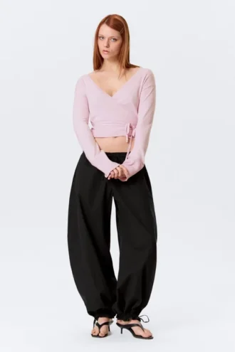 V-Neck Wrap Knit Cardigan – Light Pink