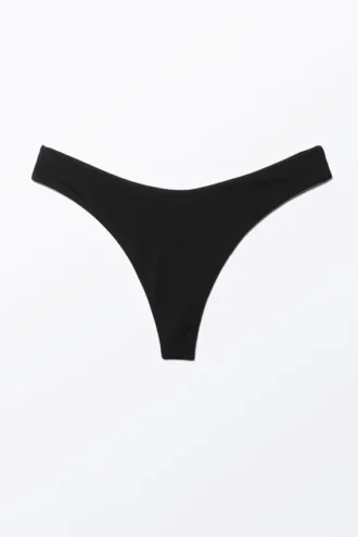 V-Shaped Thong Bikini Bottoms – Black