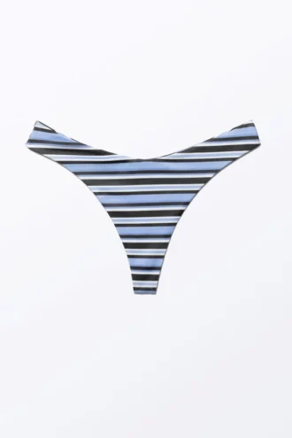 V-Shaped Thong Bikini Bottoms – Striped Blue